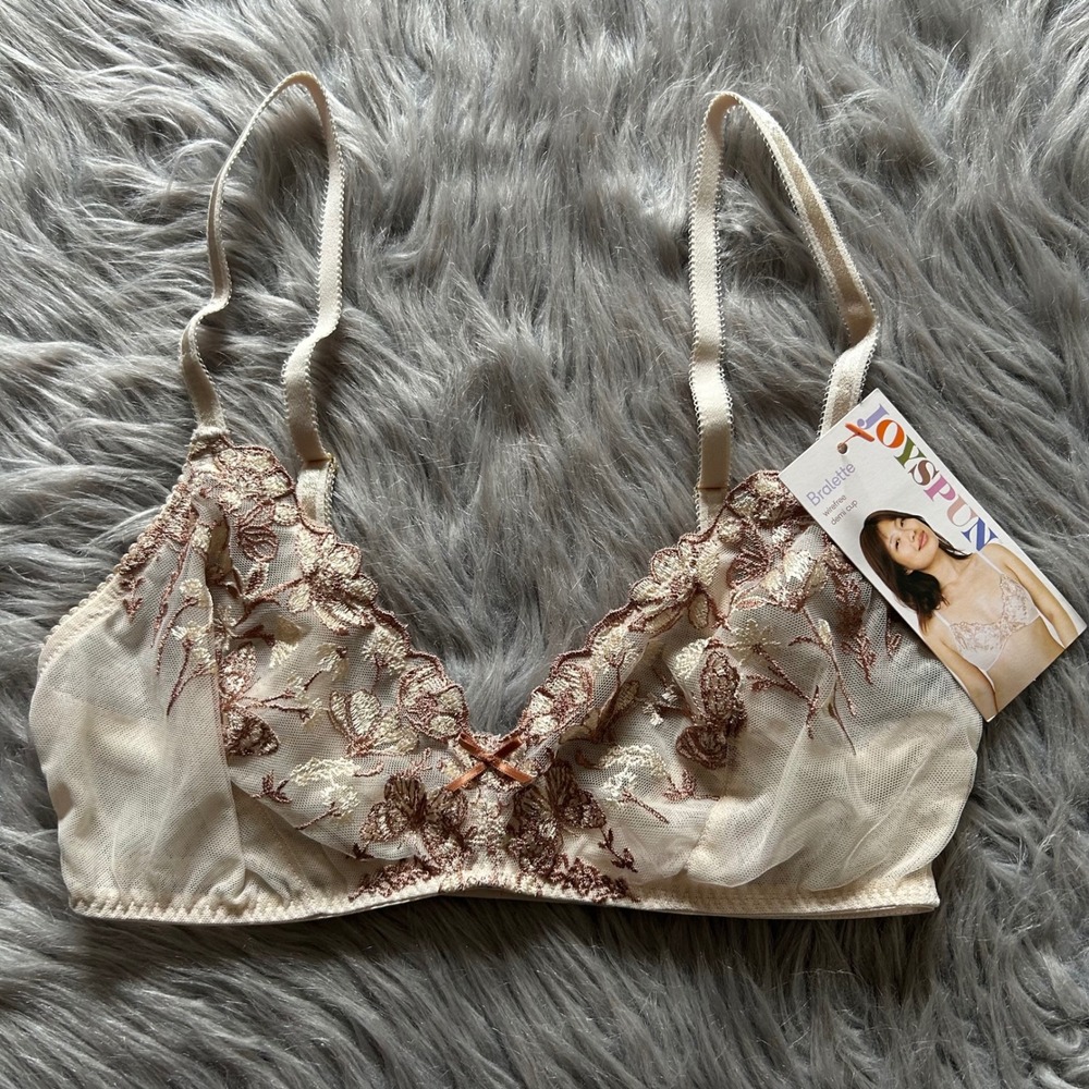 Joyspun Wireless Bralette Women's Size Small Floral Lace Sheer Mesh‎ Unlined Bra